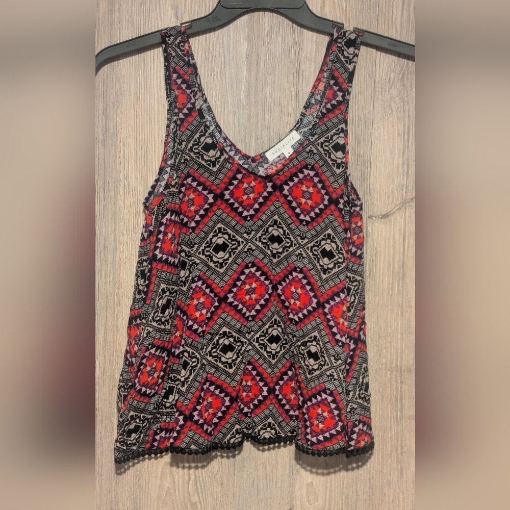 Socialite Red and Black Geometric Tank Top